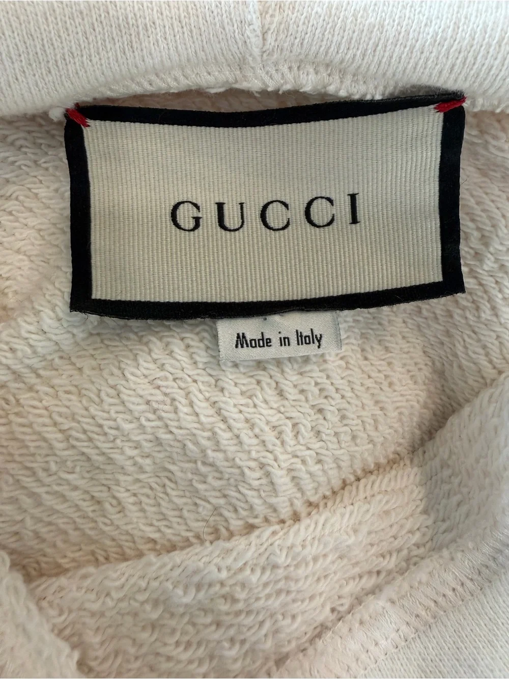 Gucci Cream Sweater with Black Trim and Red Stitching